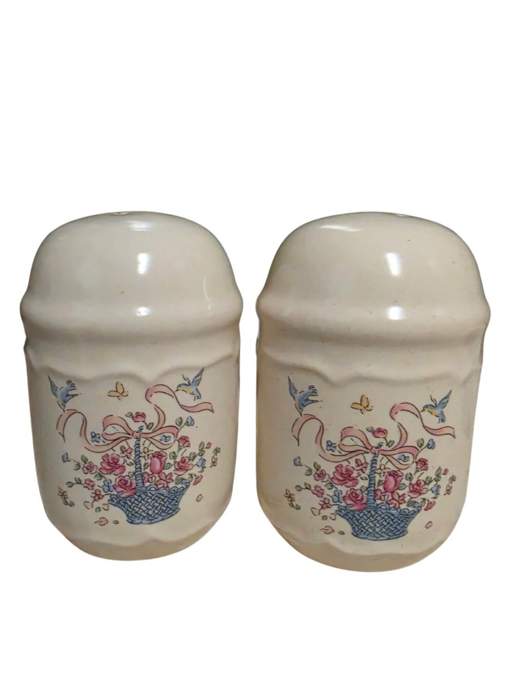Vintage 1989 WBI Country Cottage Floral Basket Salt & Pepper Shakers Set
